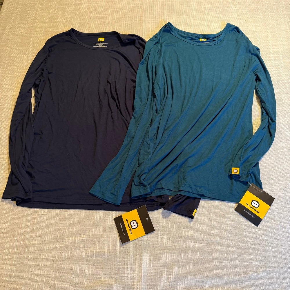 WonderWink Layers 2-Pack Long Sleeve Scrub Undershirt Navy Teal Large 2009A